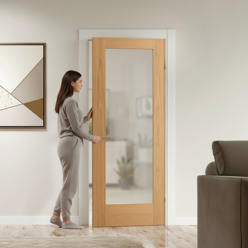Unfinished Internal Shaker Door with Obscure Toughened Safety Glass for Enhanced Privacy and Custom Finishing Options -...