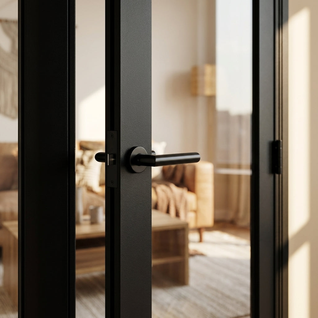 Internal Studio Door Jet Black Fully Finished with 1 Light Clear Glass - detail view