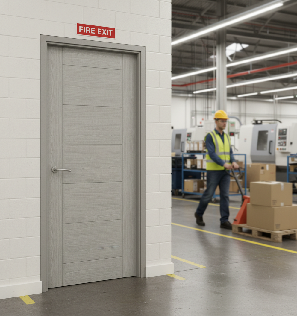 Premium Internal Fully Finished Light Ash Grey Fire Door - 30 Minute Certified Solid Core with Real Veneer