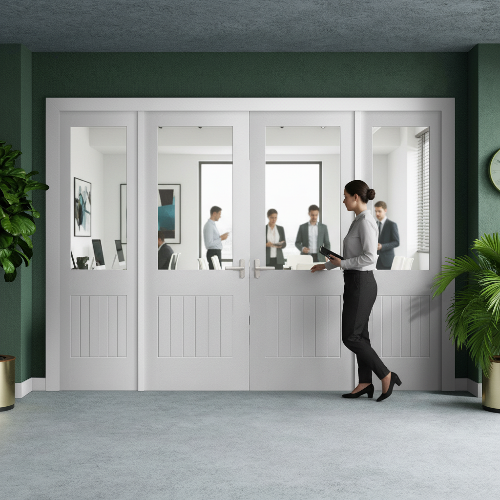 Premium Internal Room Divider Set with Clear Glass Panels and White Frame for Traditional Elegance