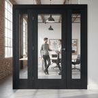 Premium Clear Glazed Brushed Black Oak Room Divider with Demi Panels - Customizable Size Options for Elegant Space Separation