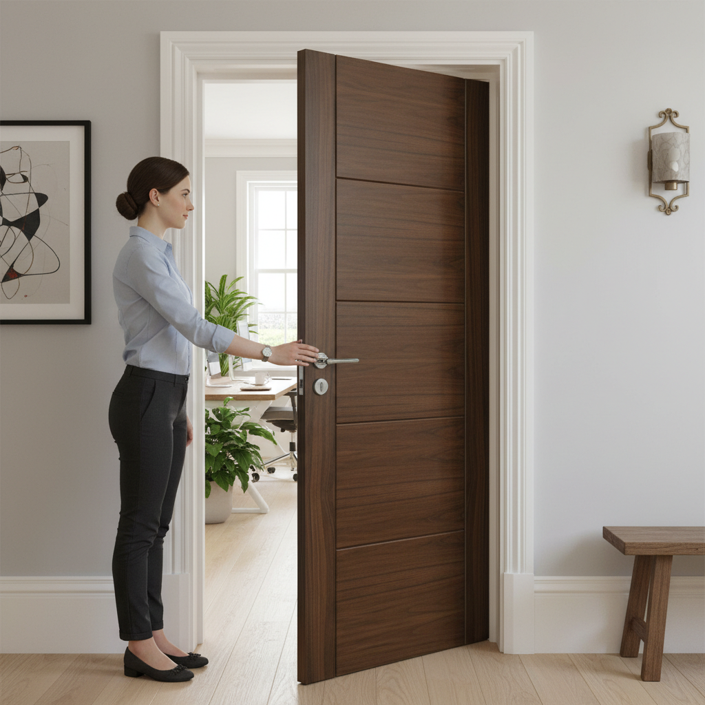 Premium Contemporary Walnut Internal Door with Grooved Panels and Solid Core Construction