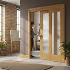 Premium Oak Pattern 10 Sliding Door System with Fixed Panel for Space Saving Solutions and Custom Designs