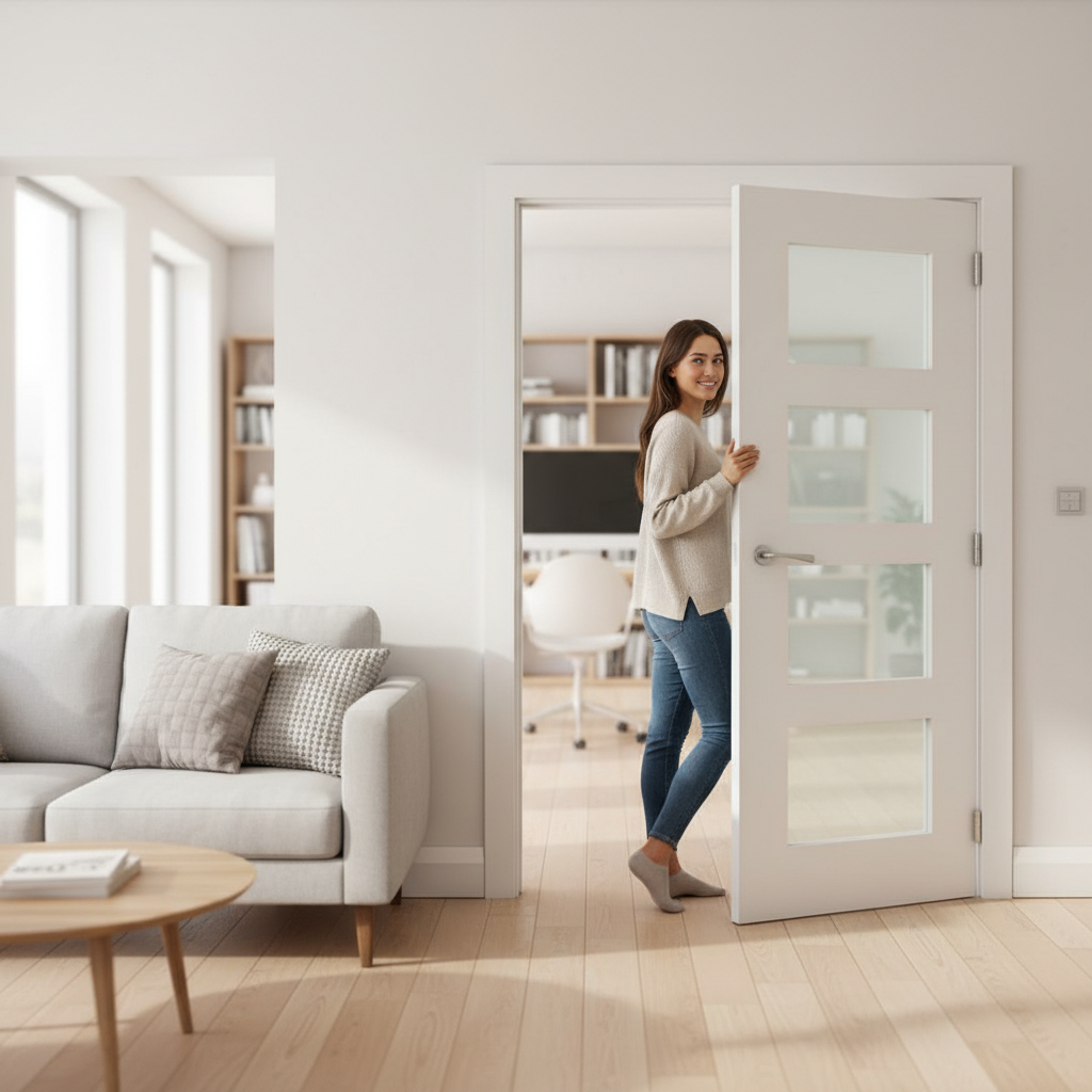 Premium Contemporary Four Light Internal Door with Clear Glass, Minimalist Design and Fire Door Options
