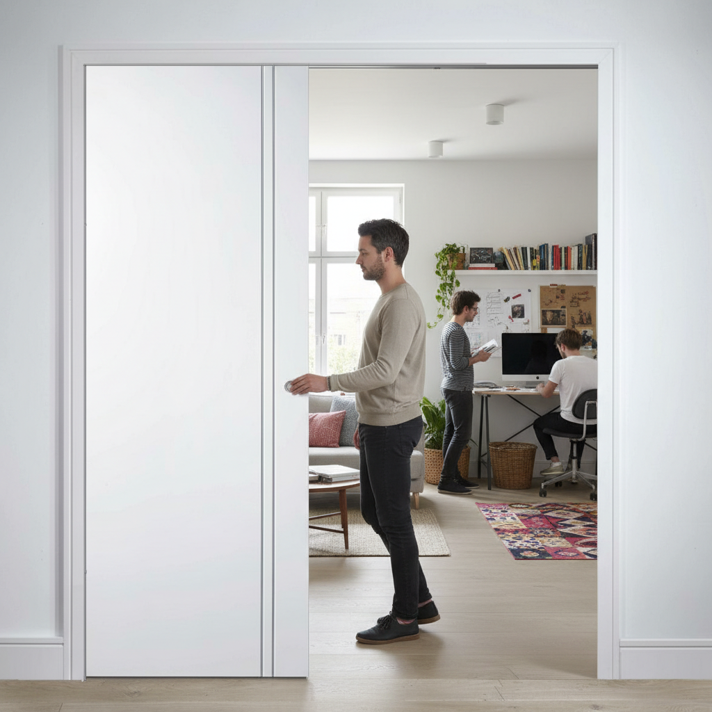 Premium Telescopic Pocket Door System with Wooden Jamb Kit and Adjustable Features for Elegant Interior Spaces