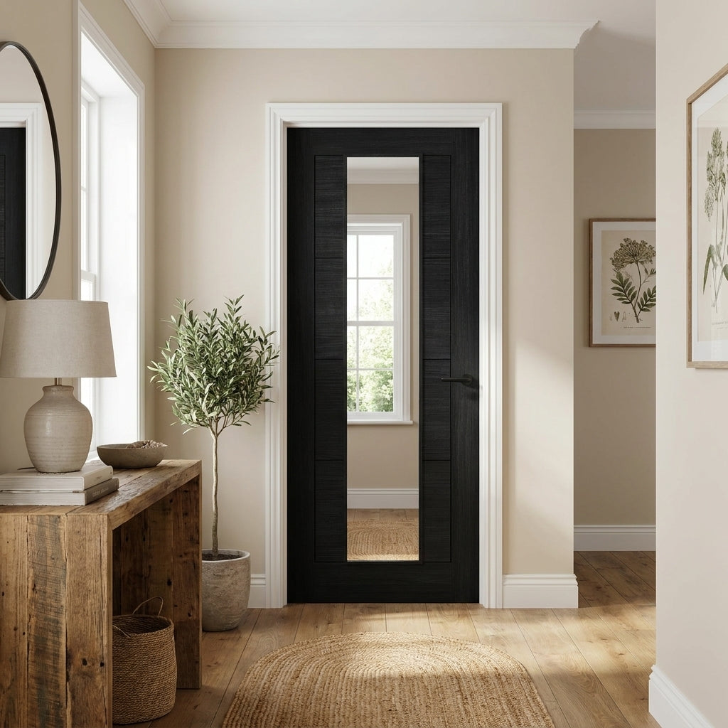 Black Internal Finished Laminate Door with Clear Glass, Fully Finished