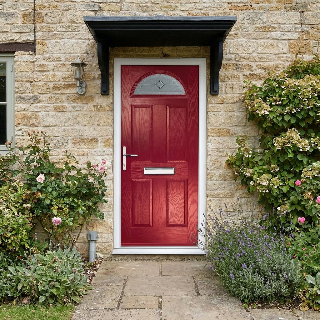 Composite Front Door Set with Toughened Glass, Fully Finished, Red