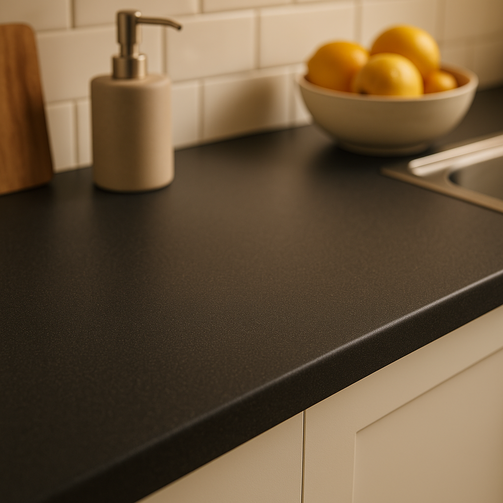 Black Laminate Worktop 3000mm x 600mm x 28mm with Matt Finish - detail view