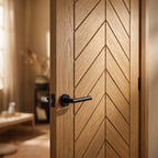 Internal Oak FD30 Fire Door Fully Finished Solid Core Chevron Design - detail view
