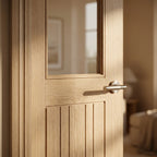 Ivory Fully Finished Internal Door with Clear Glass, Hollow Core, Farley Design - detail view