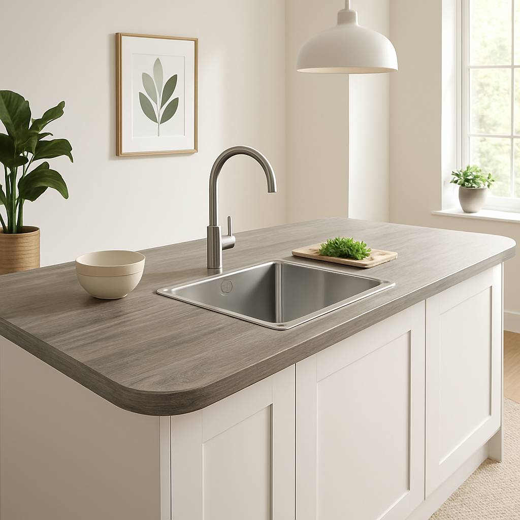 Laminate Worktop in Silver Oak with Rounded Edges, 3000mm x 600mm x 38mm
