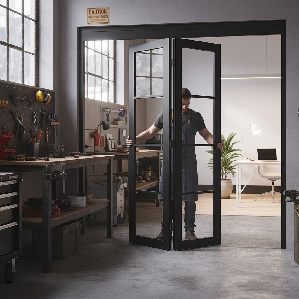 Premium Industrial Style Folding Doors - 3 Door Configurations with Slim Frames and Large Glass Panels for Modern Spaces