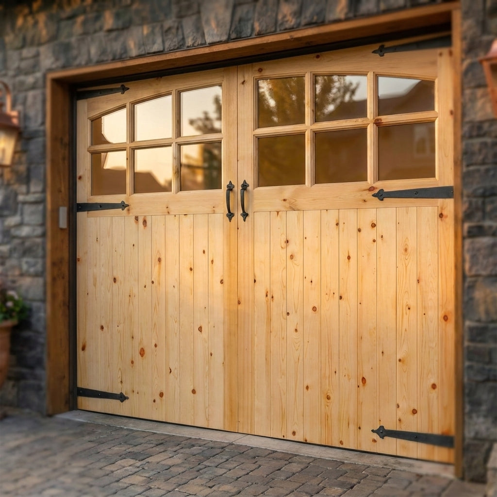 External Garage Door Solid Redwood Unfinished with 6L Obscure Glass - detail view