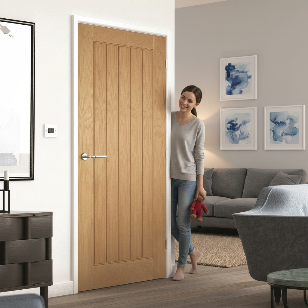 Premium Oak Fire Door with Tongue and Groove Design, 30 Minutes Fire Rated, Available in Multiple Sizes