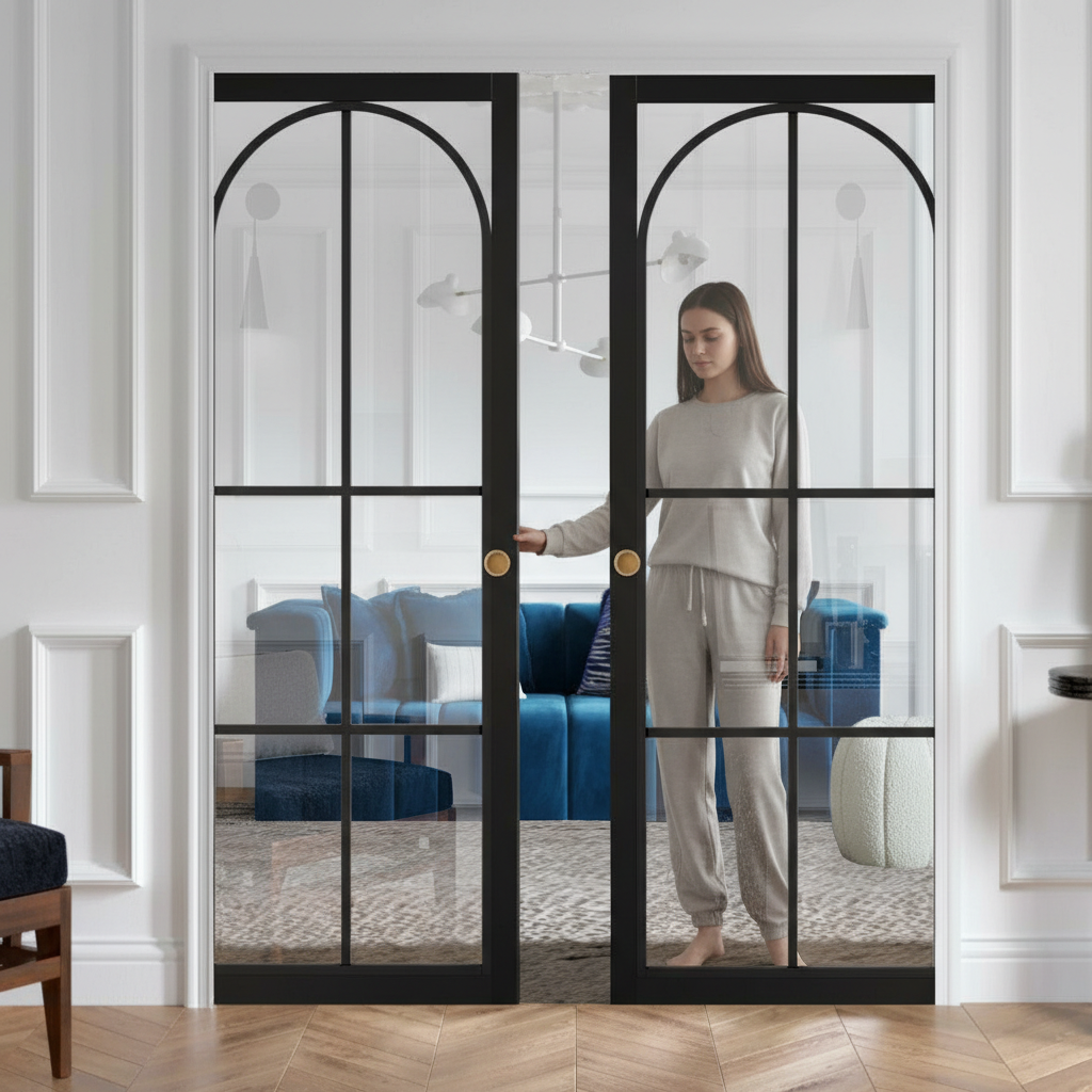 Premium Clear Glazed Double Pocket Door System with Top-Hung Frame, Adjustable Jambs, and 15-Year Guarantee