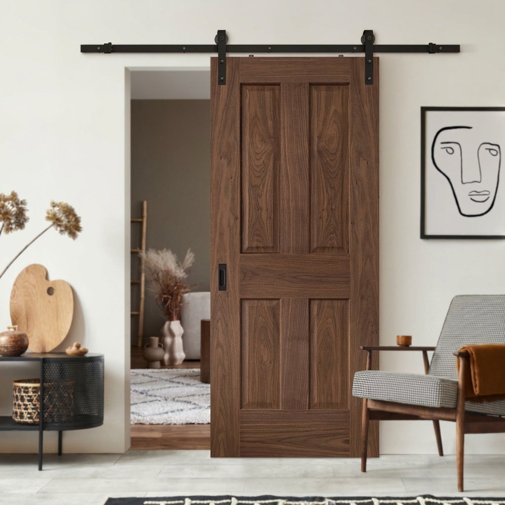 Walnut Internal Sliding Door Fully Finished 4 Panel Victorian Design - detail view