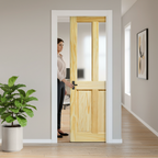 Premium Clear Pine Unfinished Internal Pocket Door Set with 2 Panel 2 Light Obscure Glass for Space-Saving Elegance - Image 2