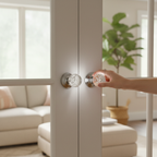 Premium Ice Bubble Crystal Door Knob on Concealed Rose - Handmade Unique Design with Fire Door Rating and 10-Year Guarantee