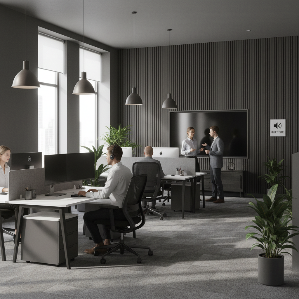 Premium Dark Grey Acoustic Slat Wall Panelling with Noise Reducing Backing for Residential and Commercial Spaces - Image 2