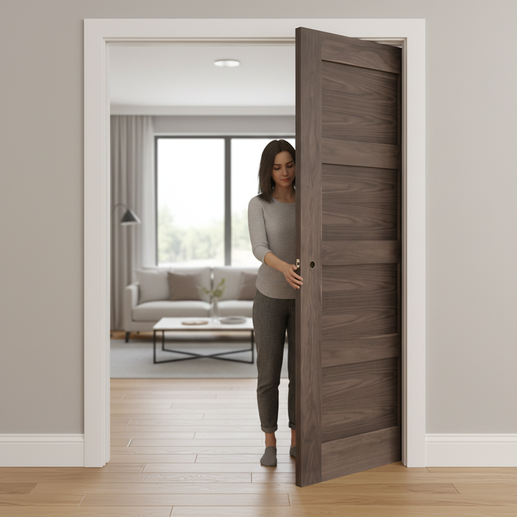Premium Walnut Double Pocket Door Set with Strong Galvanised Steel Frame and Adjustable Protrusion for Elegant Spaces