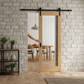 Premium Internal Oak Unfinished Sliding Door Set with Clear Glass Panel for Contemporary Design and Space Efficiency