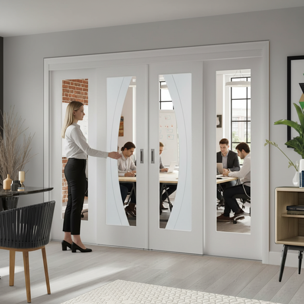 Premium Sliding Room Divider with Fixed Panels - Customizable Design for Open-Plan Living