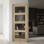 Premium Clear Glazed Fire Door with Toughened Glass, Fully Finished Oak Design, Minimalist Paneling and 10-Year Guarantee