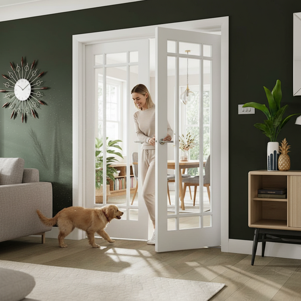 Premium Clear Glazed French Doors with White Primed Finish and Glazing Bars for Natural Light Enhancement