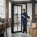 Premium Industrial Studio Made-to-Measure Door with Clear Glass Panes and Jet Black Finish for Custom Interiors