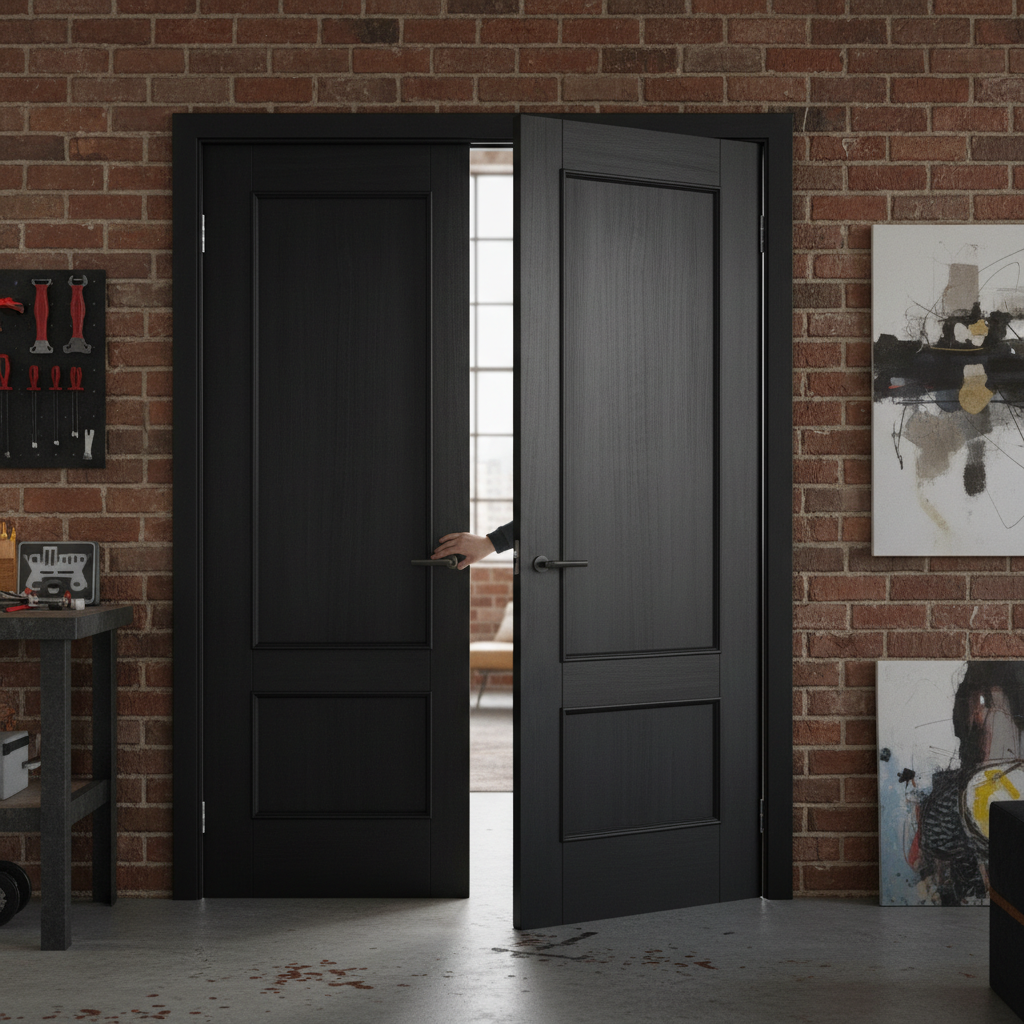 Premium Black Charcoal Murcia 2 Panel Internal Door Pair with Engineered Construction and Traditional Design