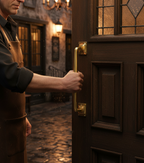 Premium Pub Style Door Pull Handle - Ergonomic Grip with Square Roses for Commercial Applications, 251mm Length