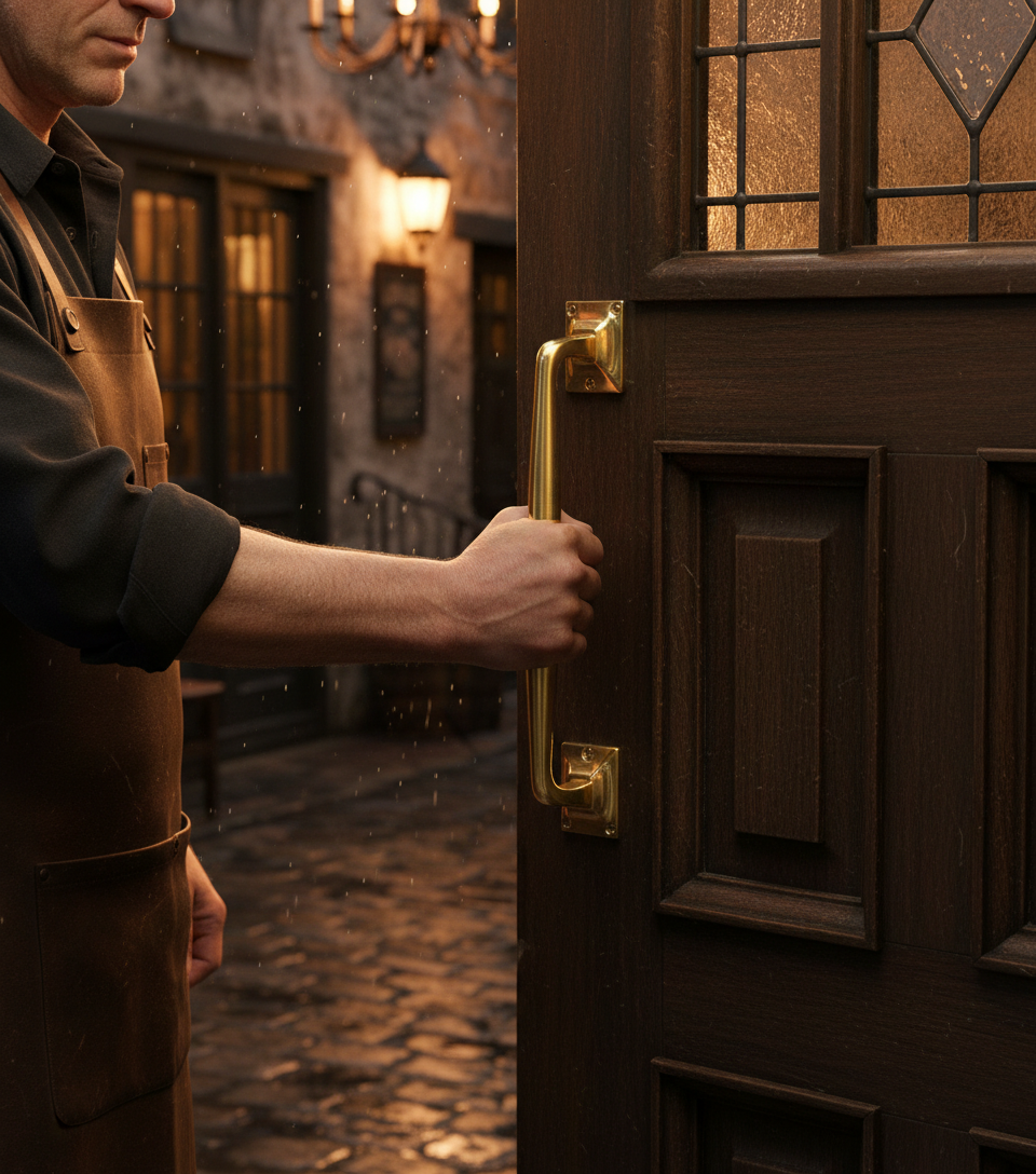 Premium Pub Style Door Pull Handle - Ergonomic Grip with Square Roses for Commercial Applications, 251mm Length