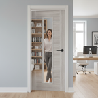 Premium White Grey Laminate Interior Door with Clear Glass Pane, Textured Finish and Semi-Solid Construction