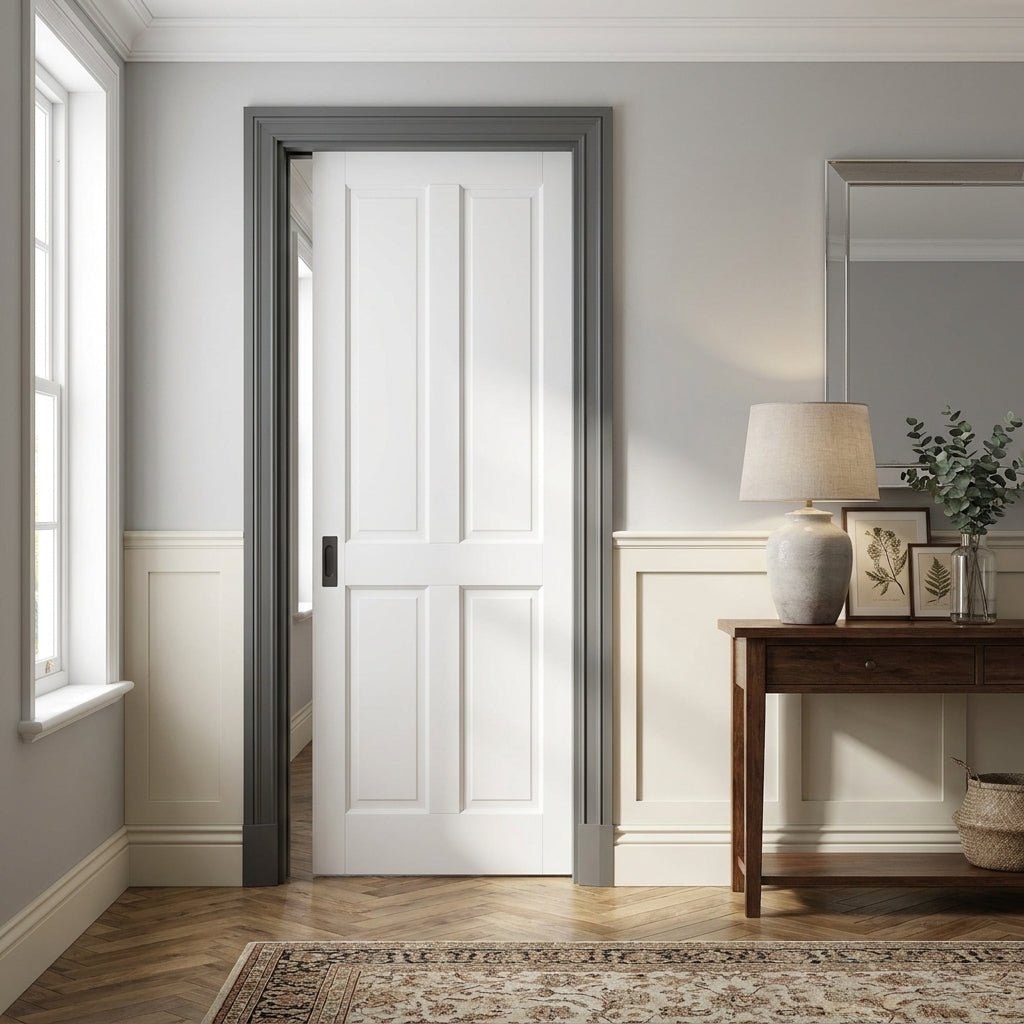 Internal White Pocket Door Set, 100mm Thick, Solid Core, Primed Finish