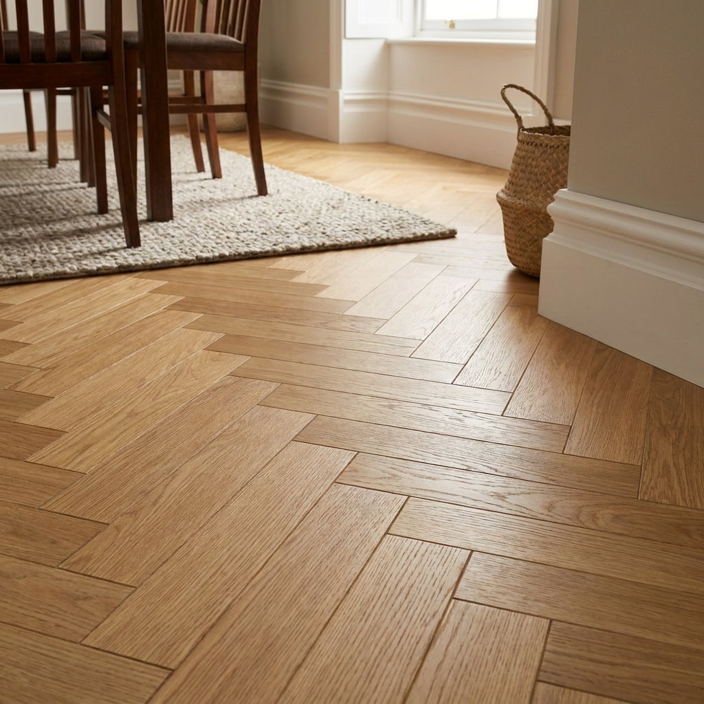 5mm Thick Herringbone Vinyl Flooring - Chestermere Oak Rigid Core - detail view