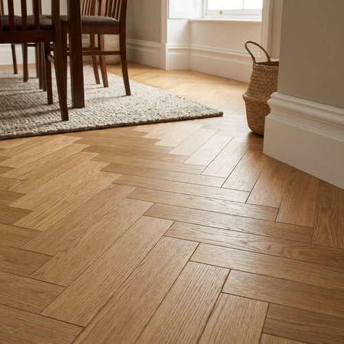 5mm Thick Herringbone Vinyl Flooring - Chestermere Oak Rigid Core - detail view