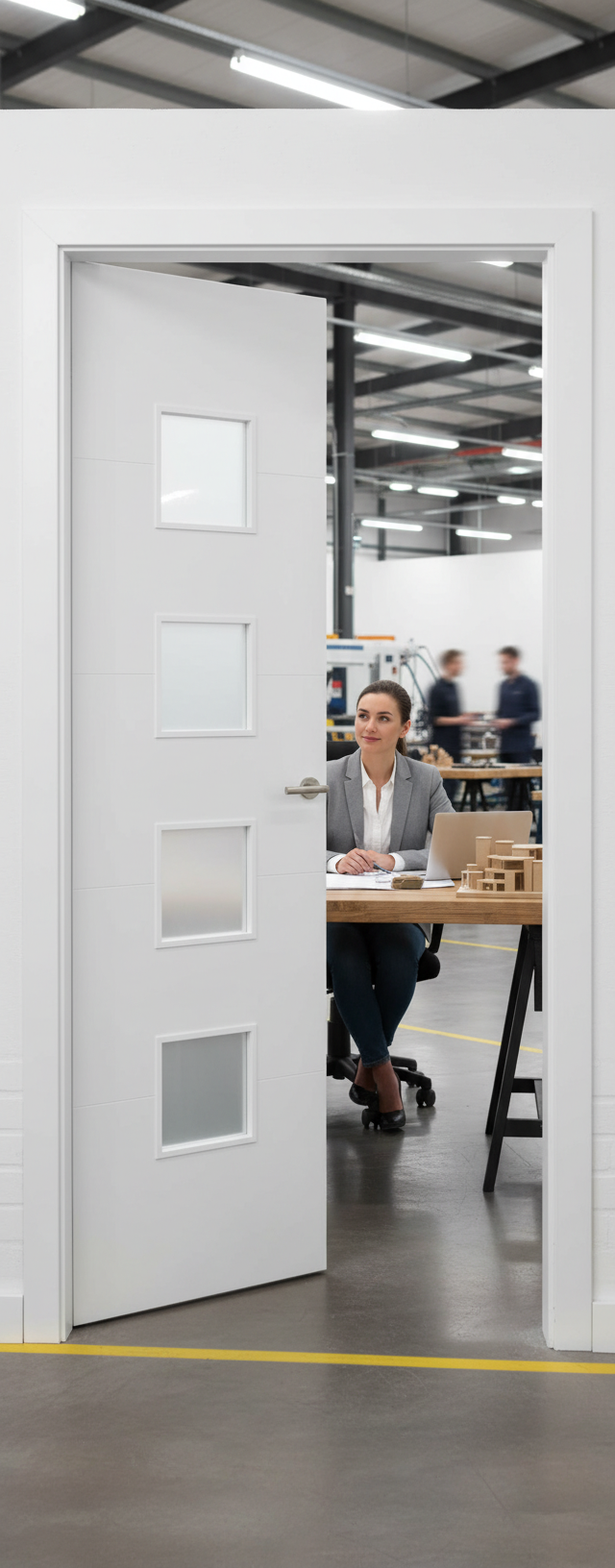 Premium Internal White Primed 4 Light Obscure Glazed Door - Contemporary Engineered Design with Ladder-Style Effect