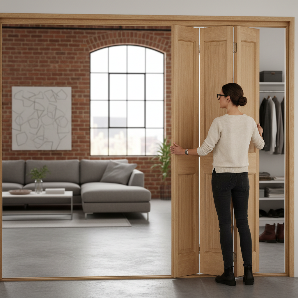 Premium Fully Finished 6 Leaf Oak Victorian 2 Panel Bi-Folding Set for Elegant Room Division and Space Optimization