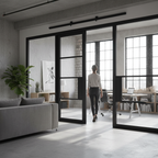 Premium Heavy Duty Double Pocket Door System with Tinted Glazed Doors and Galvanised Steel Frame - Adjustable and Maintenance-Free