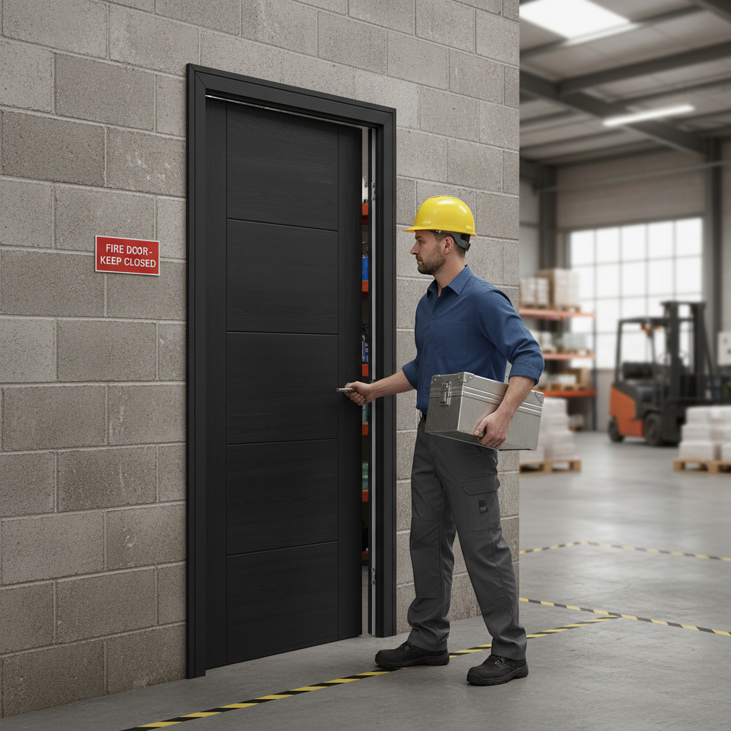 Premium Charcoal Black 5-Panel Fire Door with Solid Core and Engineered Construction for Strength and Stability