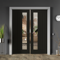 Premium Fully Finished Oak Pair Door with Offset Clear Glass Pane - 35mm Thickness for Modern Interiors