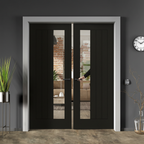 Premium Fully Finished Oak Pair Door with Offset Clear Glass Pane - 35mm Thickness for Modern Interiors