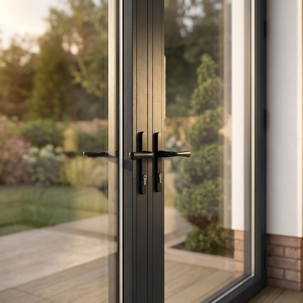 External Matt Grey Aluminium French Patio Door with Clear Glass - detail view