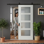 Premium Internal Sliding Door with 4 Light Obscure Glass Panels - Customizable White Finish for Modern Homes - Image 2