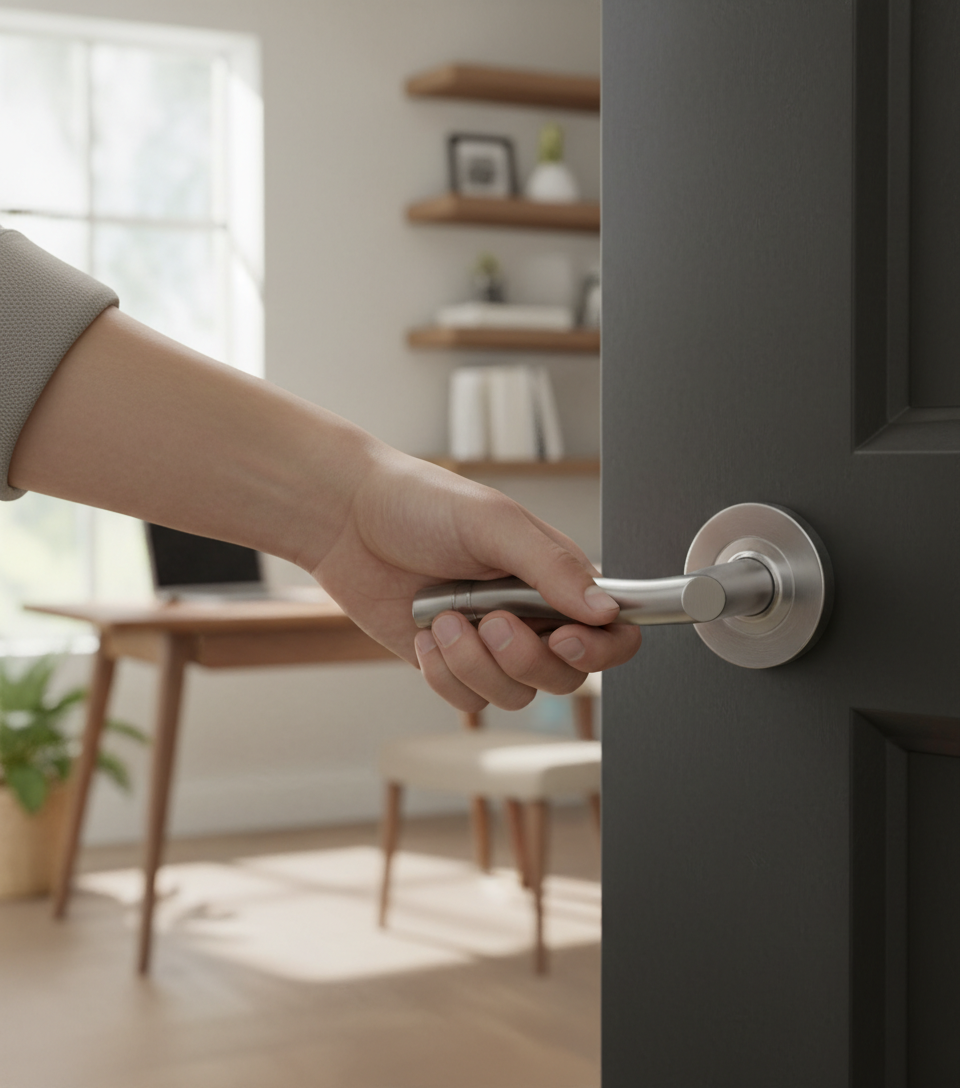 Premium Lever Handle on Round Rose - Available in Polished Chrome or Satin Chrome Finishes