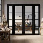 Premium Heavy Duty Room Divider with Clear Safety Glass, Black Finish, and Complete Assembly Kit for Elegant Space Separation