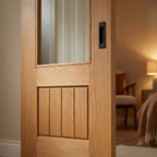 Internal Oak Sliding Door Fully Finished with 1 Light Obscure Glass Panel - detail view