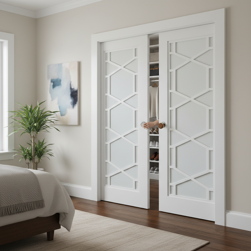 Premium White Double Pocket Door Set with Galvanised Steel Frame, Hexagonal Design, and Adjustable Jamb Options
