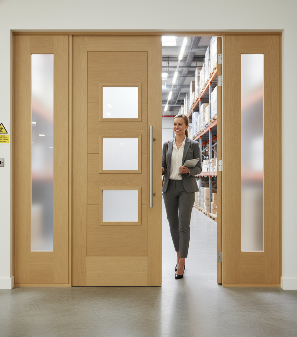 Premium Oak Grand Entrance Door Set with Matching Sidelights and Flat-Pack Frame for Contemporary Living