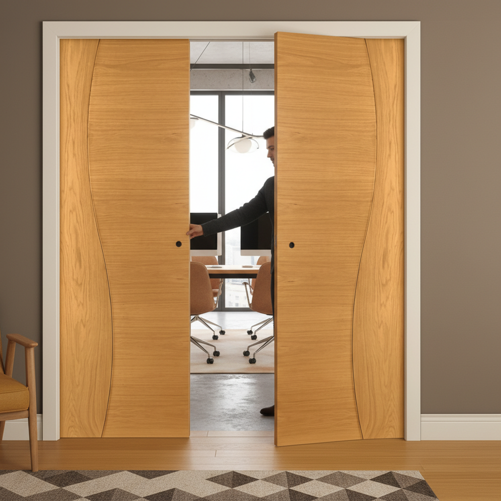Premium Oak Double Pocket Door Set - Fully Finished, Galvanised Steel Frame, Versatile Sizes